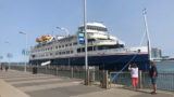 The Ocean Voyager shown docked in Detroit, plies the Great Lakes between Toronto and Chicago